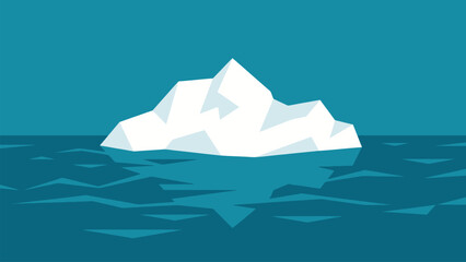 Minimalist vector art of a white iceberg with reflection on cold sea waves. Perfect for environment and climate change themes. © Tamar