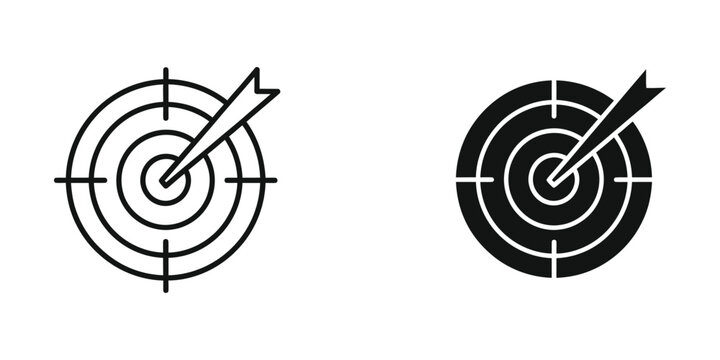 Target with arrow hitting bullseye in crosshair design