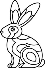 Obraz premium Stylized rabbit line drawing with abstract decorative patterns, animal outline coloring page design
