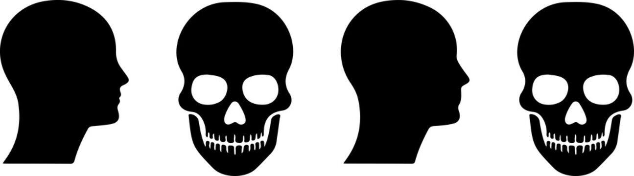 Black and white skull and head icons.