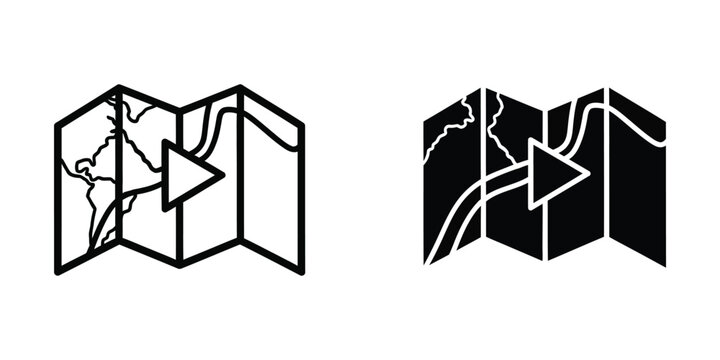 Tri-fold map design with directional arrow icon