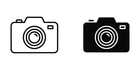 Minimalist camera icon in black and white outline style © KalamGraphicsBD