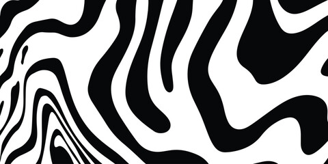 Fototapeta premium Abstract black and white liquid marble texture and fluid wavy lines zebra pattern background vector illustration.