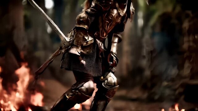 Fantasy wallpaper. A vivid portrayal of a female warrior in a fantasy setting. She wears ornate, metallic armor with intricate designs and patterns. Her blonde hair flows freely.