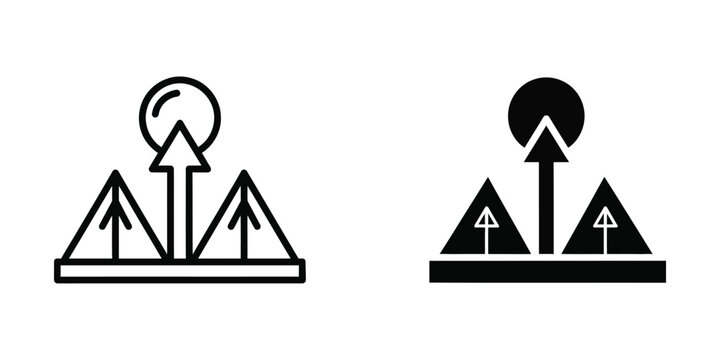 Upward arrows icon with radar and signal indicators on triangular bases