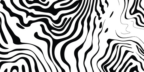 Abstract monochrome topographic map pattern with organic wavy black and white fluid lines vector illustration. © Artful
