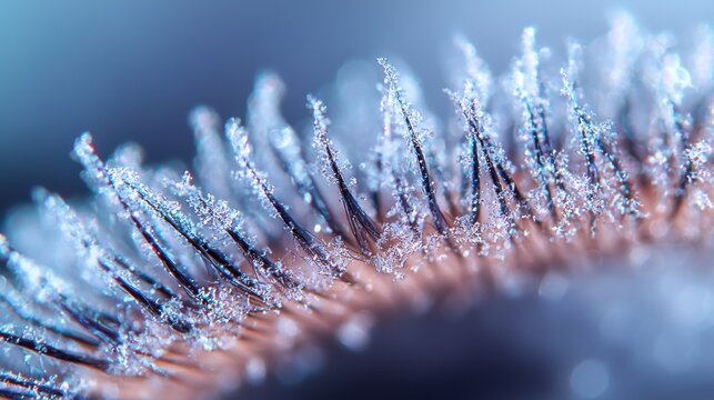 Lash curl macro natural eyelashes closeup detailed texture pattern moisture droplets individual fiber curl definition spiral structure studio lighting