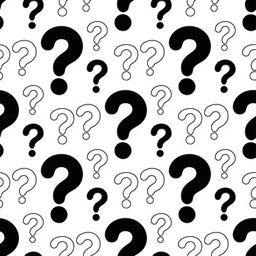 Seamless pattern of black and white question marks, symbolizing inquiry and uncertainty