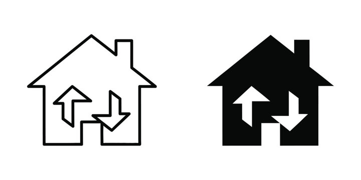 Minimalist house with up and down arrow icons inside