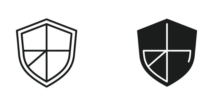 Simple shield icon with cross design in black and white