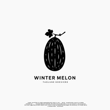Winter Melon Silhouette Logo Design with Text and Leaf Element for Fresh Food and Healthy Lifestyle Branding