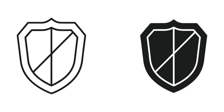 Modern shield icon with diagonal cross design in black and white