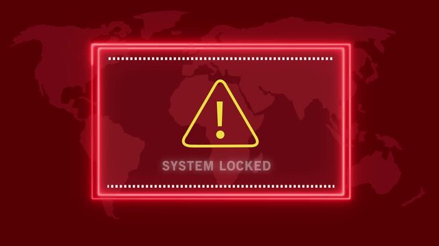 System locked warning. Cybersecurity defense and system protection from hackers, secure digital systems, cyberattack prevention. 4k Animation video on Black Background