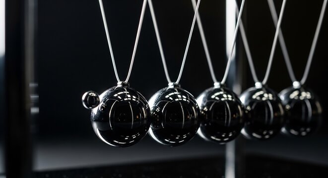 Newtons Cradle Pendulum Balls in Motion.