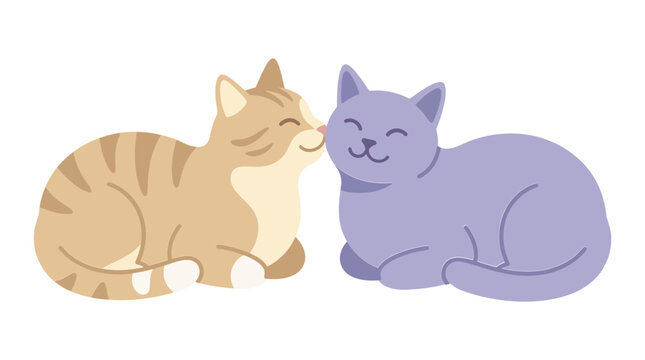 Two adorable cats nuzzling noses affectionately showing friendship