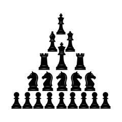 Black chess pieces arranged pyramid shape. © Labib_Haqqun