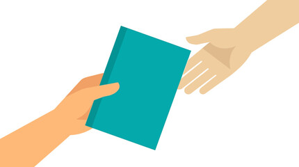 Obraz premium Hands sharing a teal notebook to exchange knowledge