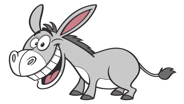 Happy gray donkey with big smile and bright eyes looking joyful on white background.