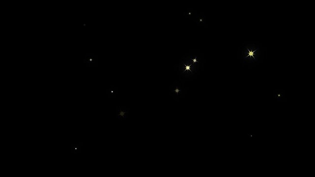 Animation of twinkling starlight, glitter twinkle sparkle stars animated, looping animation, particle magic tail sparkling glitter star dust trail loop animation on black screen background. 4k video