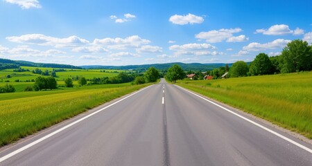Fototapeta premium Asphalt road panorama in countryside on sunny summer day 