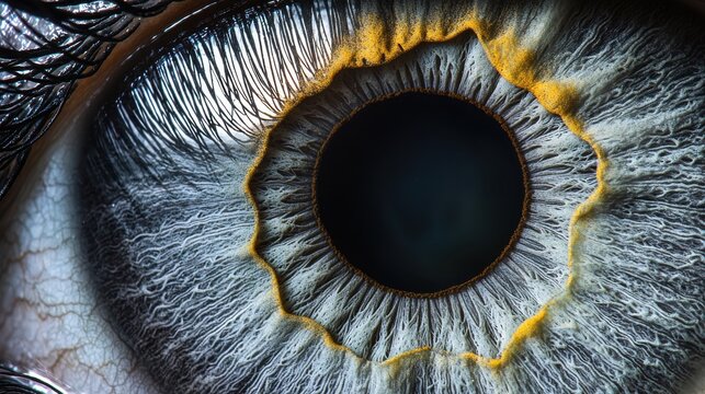 Iris pattern variation blue gray human iris extreme macro golden limbal ring lacunae contraction furrows individual pigment variations crypts structural details