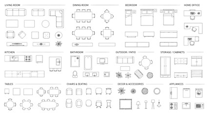 Top View Furniture and Home Decor Symbols for CAD Drawings and Architectural Floor Plans © Tom