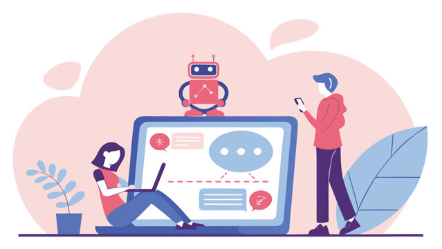 AI Chatbot Communication on Laptop Screen with Users