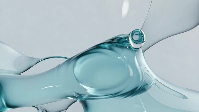 Abstract fluid glasslike forms in smooth artistic style on pale background, concept of motion and purity essence