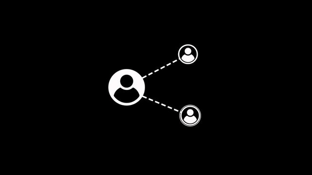 Animated dot line representing with network connection person icon on a black background. Share work group people and human relationships icon. Social media connection with in a community concept