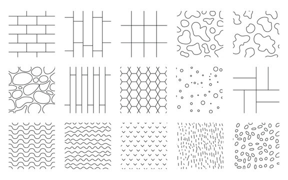 Landscape Architecture CAD Vector Patterns Set. Grass, Water, Stone, Wall, and Texture Elements