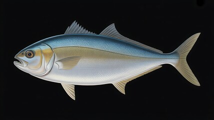 Fototapeta premium A detailed side view illustration of a blue fish with fins swimming