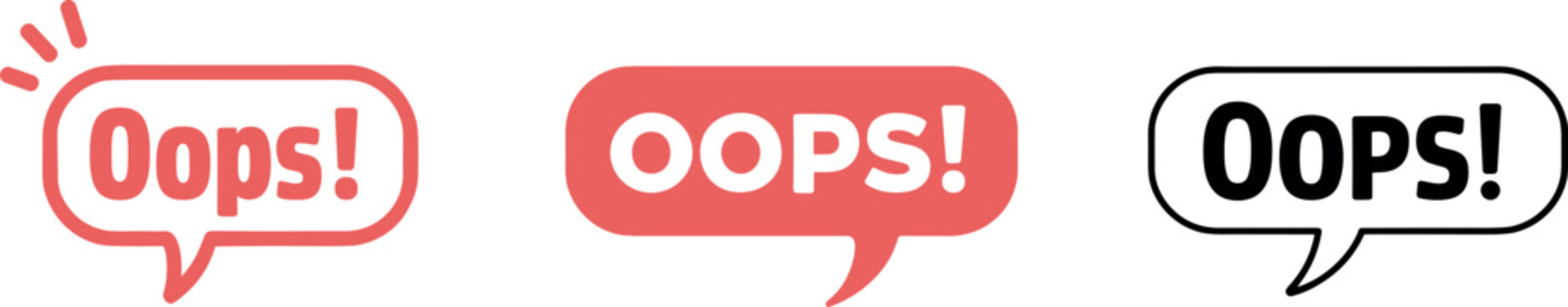 Funny speech bubble icons showing oops mistake with red and yellow color