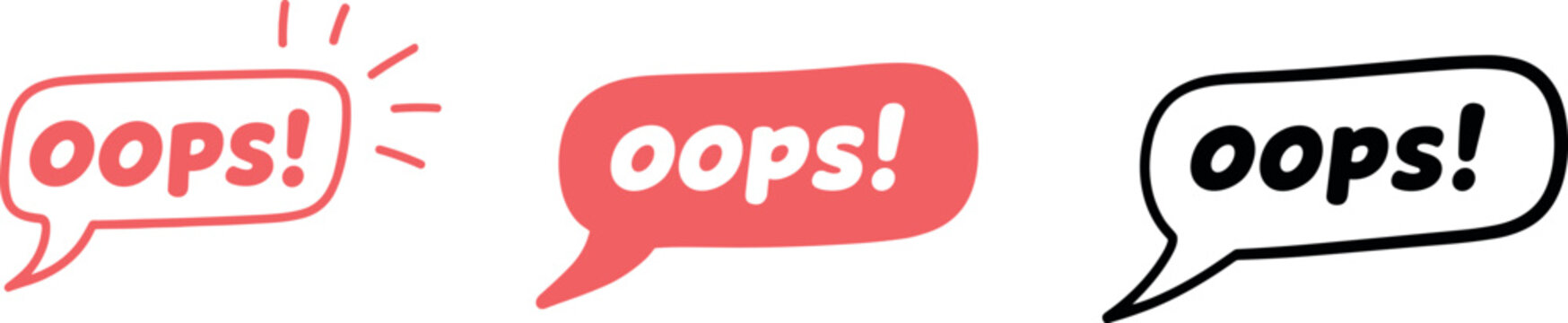Cartoon speech bubbles with oops text and exclamation marks