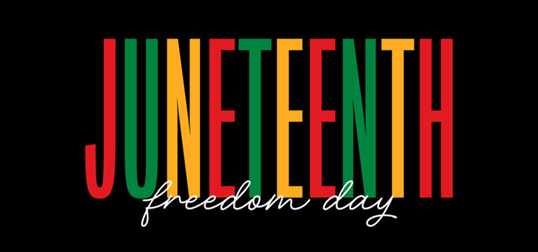 Juneteenth Web Banner Design. Juneteenth Freedom Day Typography in Pan-African Colours on Black Background. 