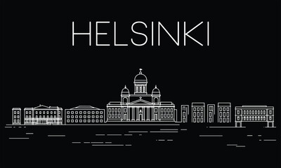 Fototapeta premium Black and white of helsinki skyline with text landmark