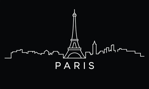 Black and white of paris skyline with eiffel tower