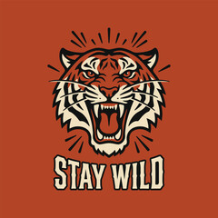 Obraz premium Angry Roaring Tiger Stay Wild Vintage Mascot Illustration