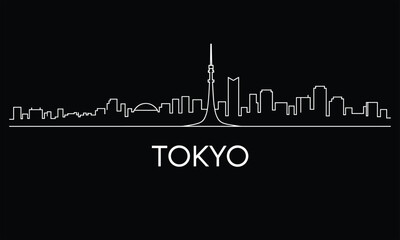 Fototapeta premium Minimalist black line graph with tokyo label black background