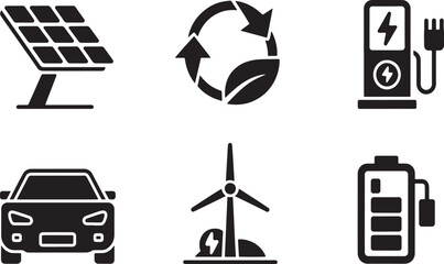 Fototapeta premium Sustainable Energy and EV Charging Infrastructure Glyph Icon Set