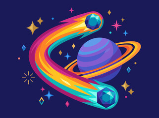 This illustration captures the beauty of outer space with colorful celestial objects, evoking wonder and curiosity about the universe and its mysteries. © Zihang
