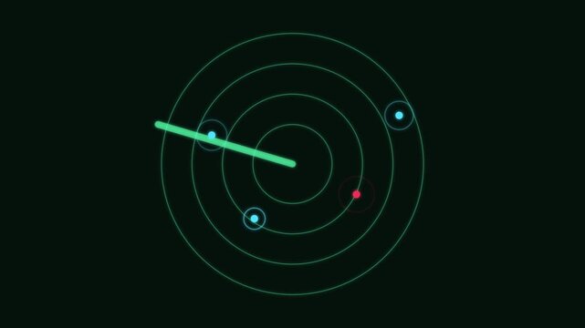 Green Radar Screen Scan with Blips on Dark Background Motion Graphics