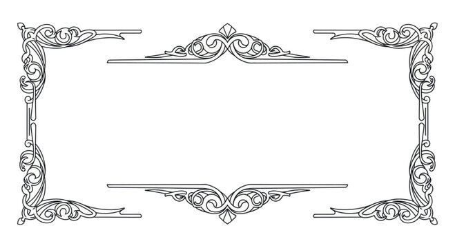 Ornate Vintage Decorative Frame Border with Swirls and Filigree - Blank Space
