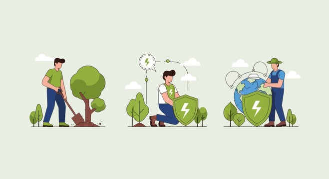 Eco-friendly energy and conservation, protecting planet earth and planting trees