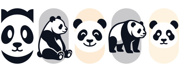Obraz premium Panda bear icons and illustrations vector set cute animals.