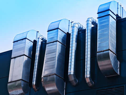 Industrial steel ventilation urban chimneys background