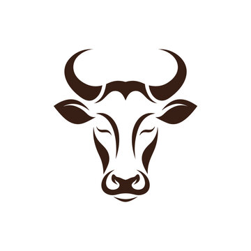 Minimalist cow head icons, black and white cattle silhouettes, set of 6 livestock vector symbols for dairy farm branding and organic meat logos