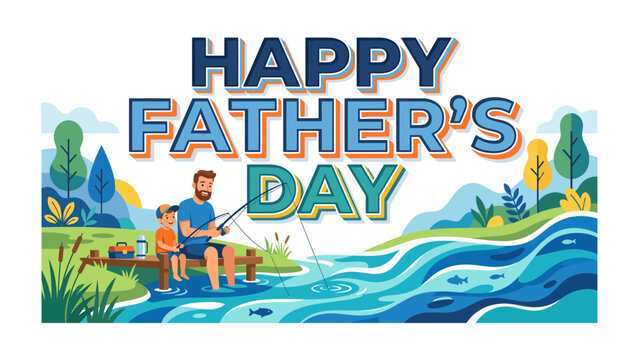 Father's Day Scene: A heart warming scene captures a special Father's Day, featuring a father and child fishing together, creating a precious moment of love and connection.