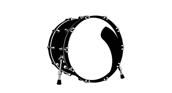 Black snare drum with silver hardware and stands on white background isolated musical instrument