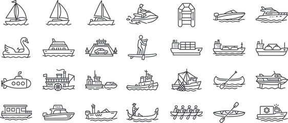 Water Transport and Marine Vessel Line Icon Set © Nahida