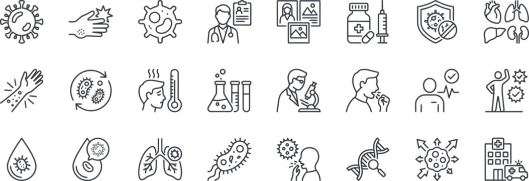 Medical Disease and Infectious Virus Line Icon Set